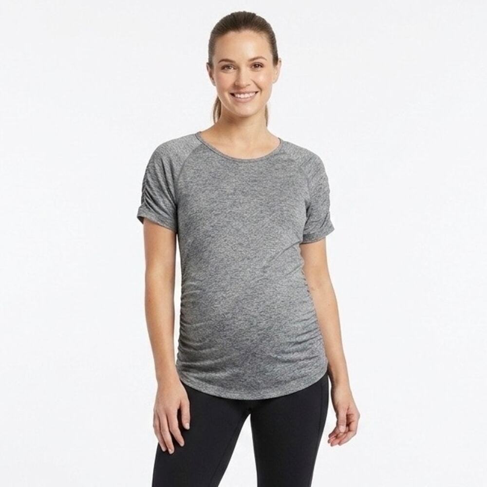 Be Maternity Ingrid & Isabel Athletic Top S/M Gray Space Dye Short Sleeve Shirt